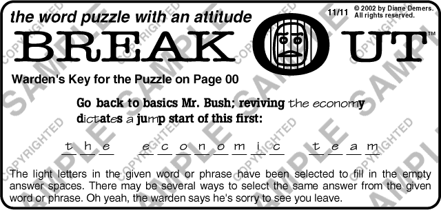 National Breakout,™ 11/11/02: Key
